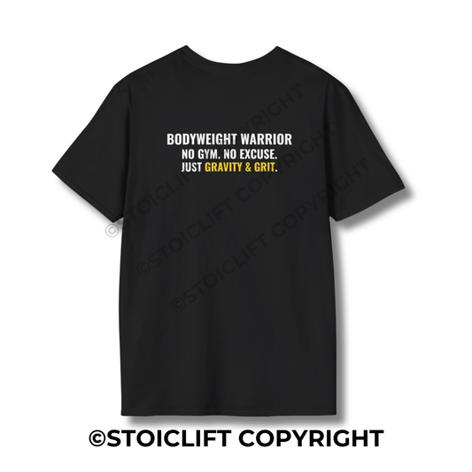 StoicLift Unisex Softstyle T-Shirt – "BODYWEIGHT WARRIOR NO GYM. NO EXCUSE. JUST GRAVITY & GRIT."