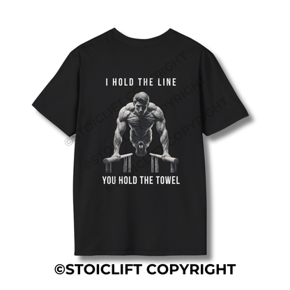 StoicLift Unisex Softstyle T-Shirt – "I HOLD THE LINE, YOU HOLD THE TOWEL"