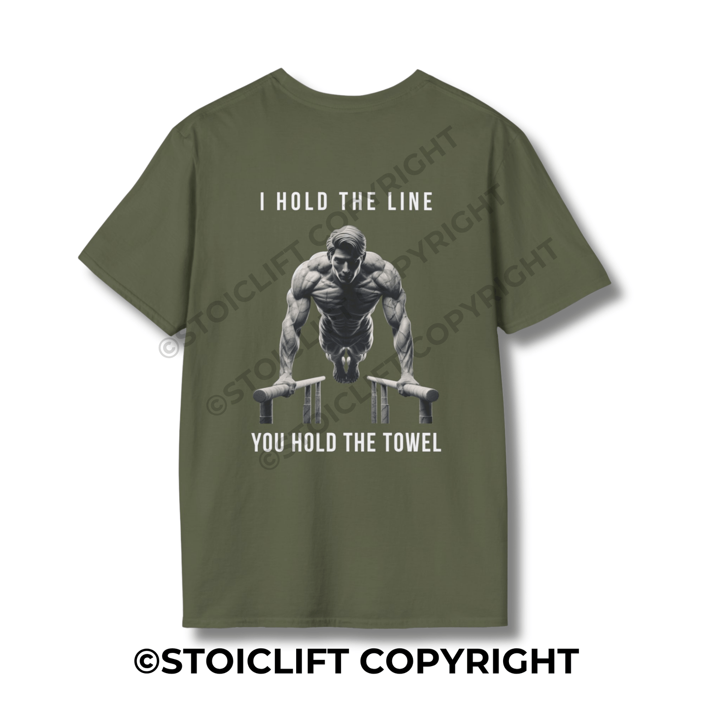 StoicLift Unisex Softstyle T-Shirt – "I HOLD THE LINE, YOU HOLD THE TOWEL"