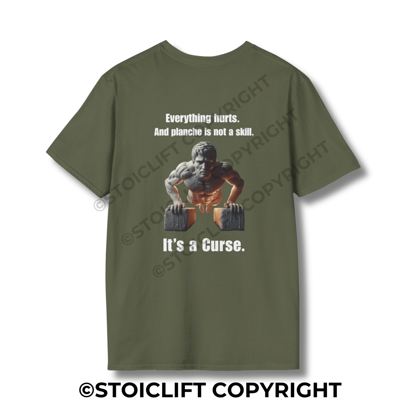 StoicLift Unisex Softstyle T-Shirt – "Everything hurts. Planche Edition"