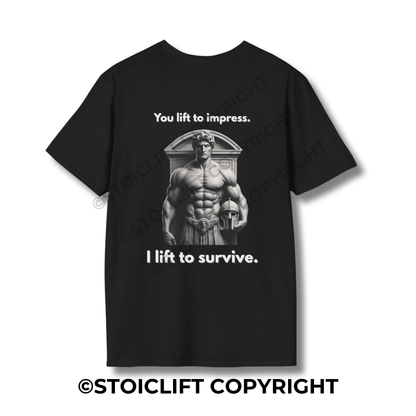 StoicLift Unisex Softstyle T-Shirt – "You lift to impress. I lift to survive."