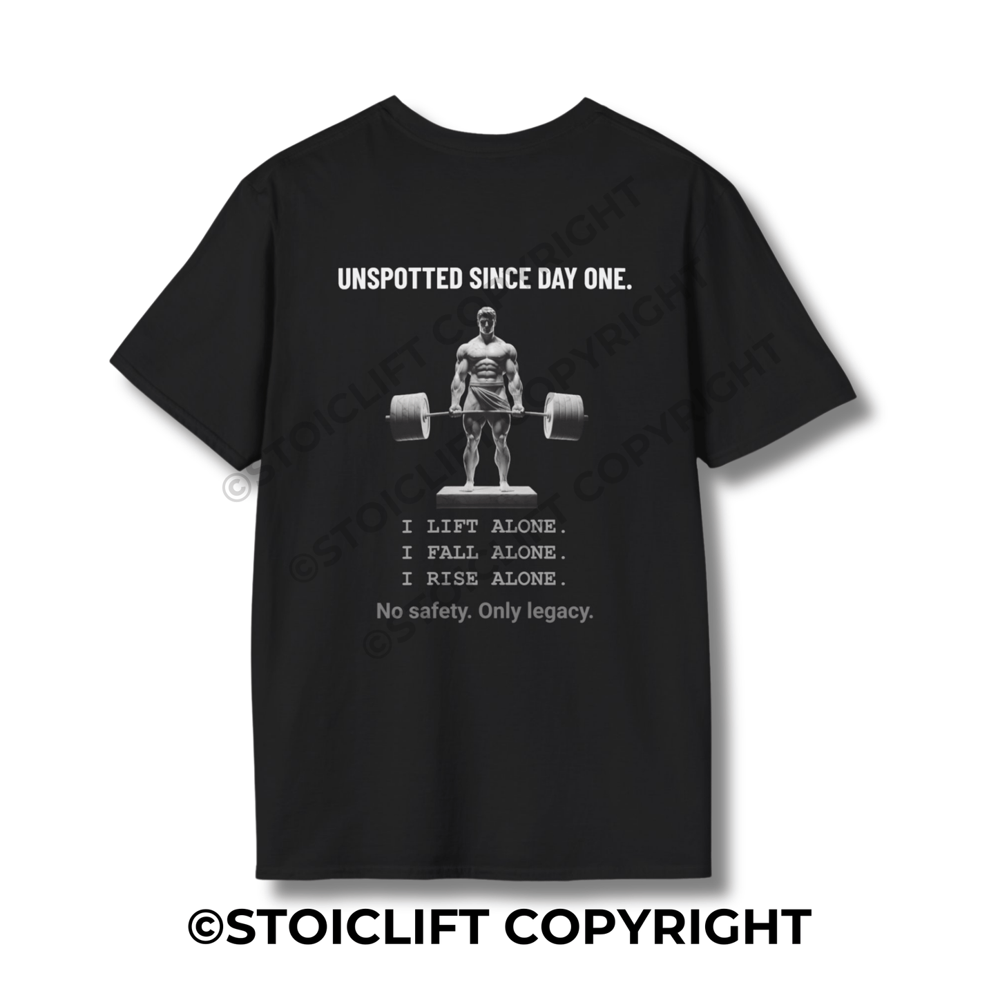StoicLift Unisex Softstyle T-Shirt – "UNSPOTTED SINCE DAY ONE."