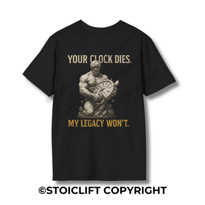 StoicLift Unisex Softstyle T-Shirt – "Your clock dies. My legacy won't."