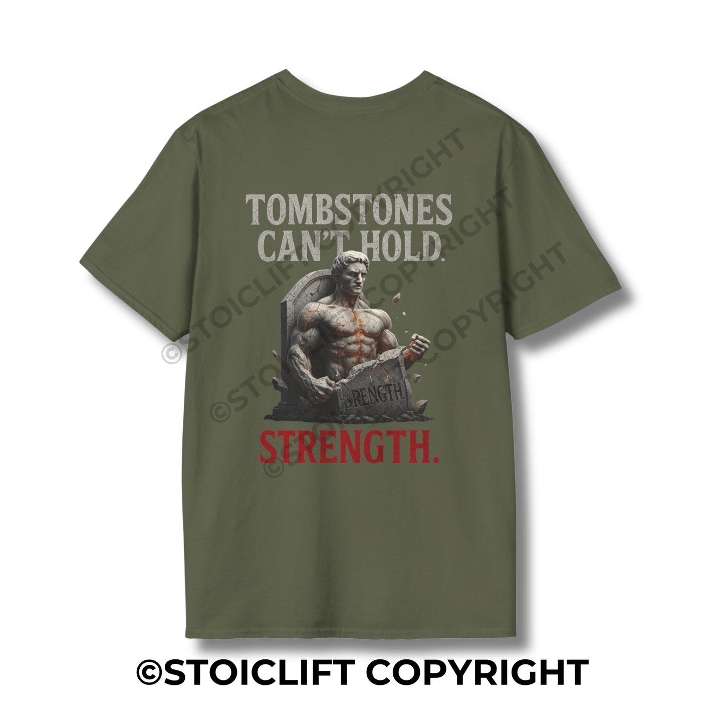 StoicLift Unisex Softstyle T-Shirt – "Tombstones can't hold strength."