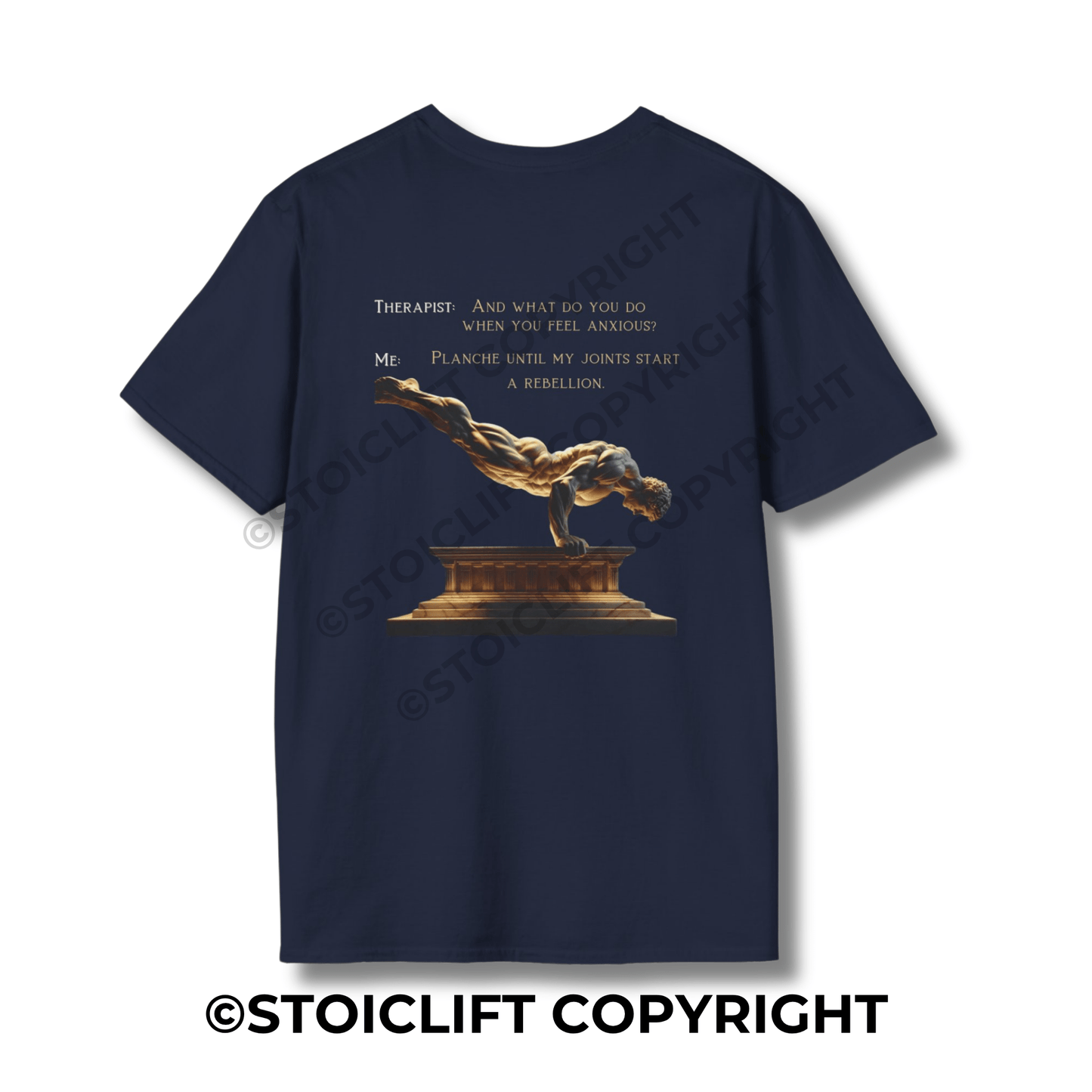 StoicLift Unisex Softstyle T-Shirt – "Therapist VS Me, Planche"