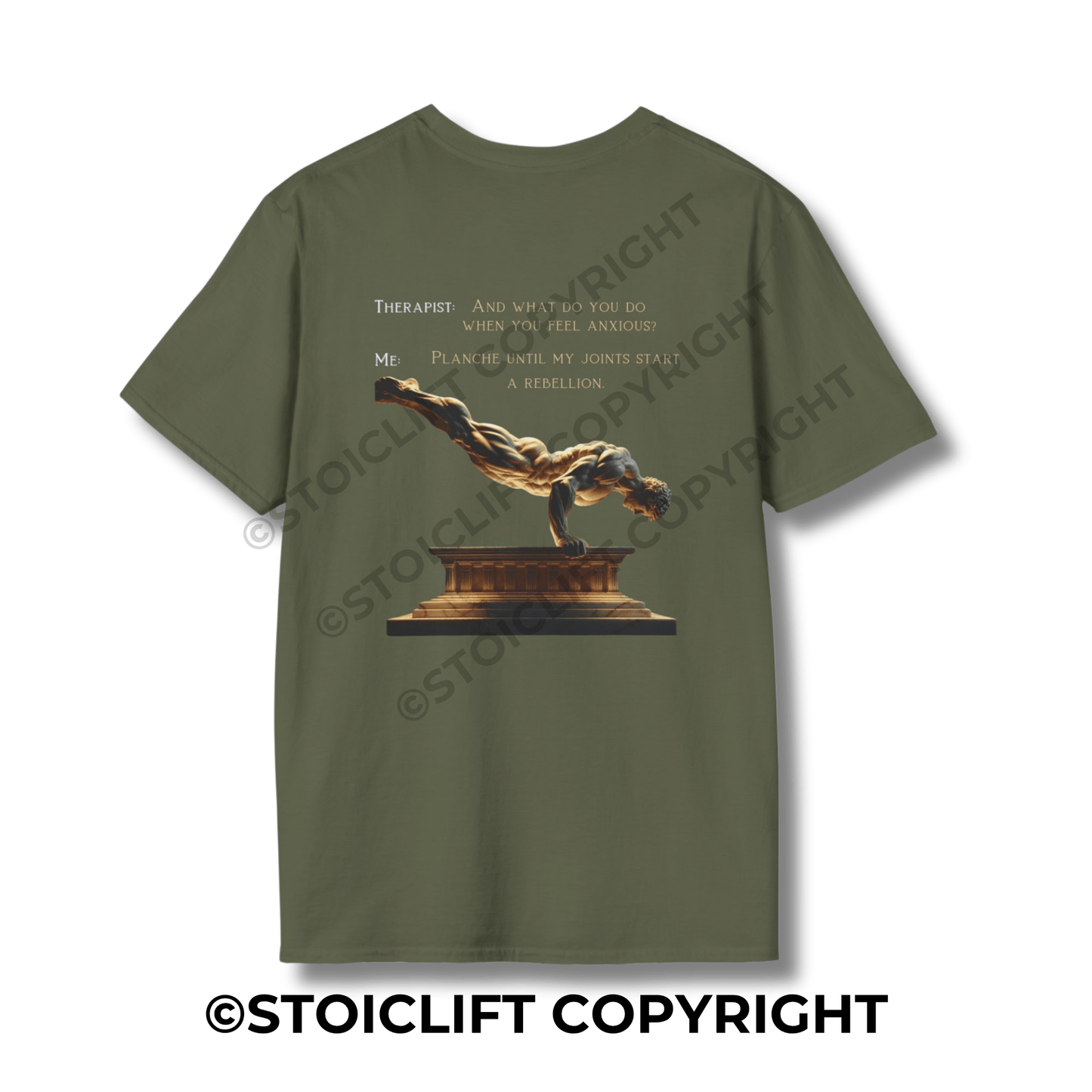 StoicLift Unisex Softstyle T-Shirt – "Therapist VS Me, Planche"
