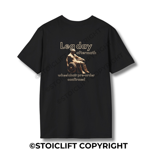 StoicLift Unisex Softstyle T-Shirt – "Leg day aftermath: wheelchair pre-order confirmed"
