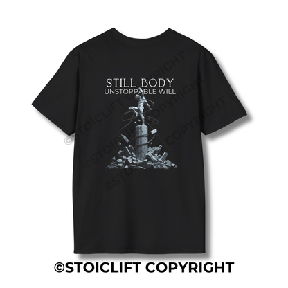 StoicLift Unisex Softstyle T-Shirt – "STILL BODY, UNSTOPPABLE WILL"