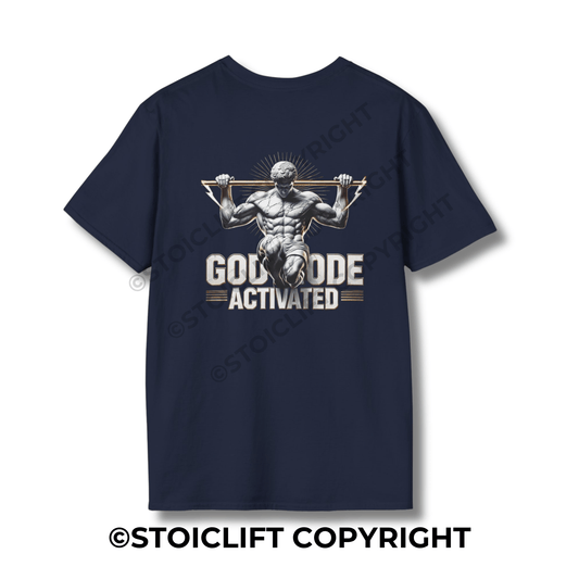 StoicLift Unisex Softstyle T-Shirt – "GOD Mode Activated."